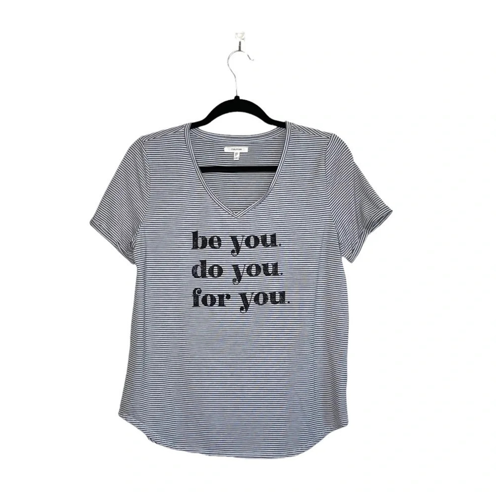 Maurices Be You Graphic Tee Black White Striped V-neck Short Sleeve Small Women
